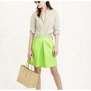 J Crew Neon Citrus Lemon Front Pleat Mini Skirt Size 4